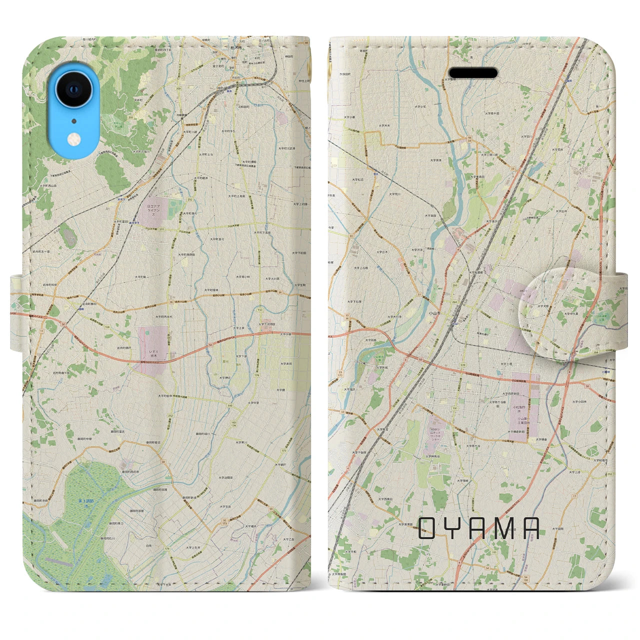 【小山】地図柄iPhoneケース（手帳両面タイプ・ナチュラル）iPhone XR 用