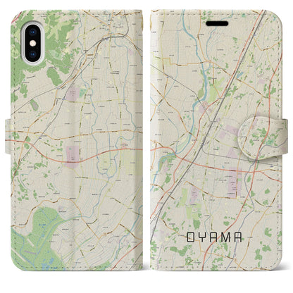 【小山（栃木県）】地図柄iPhoneケース（手帳タイプ）ナチュラル・iPhone XS Max 用