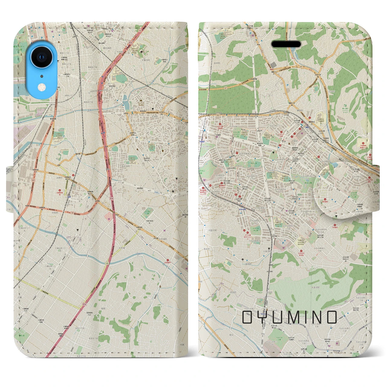 【おゆみ野】地図柄iPhoneケース（手帳両面タイプ・ナチュラル）iPhone XR 用