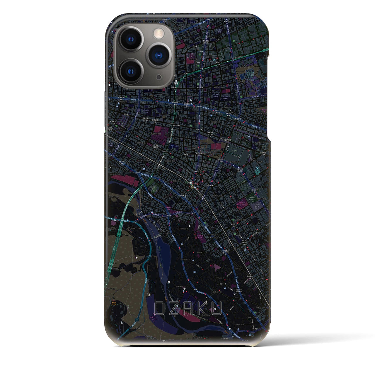【小作】地図柄iPhoneケース（バックカバータイプ・ブラック）iPhone 11 Pro Max 用