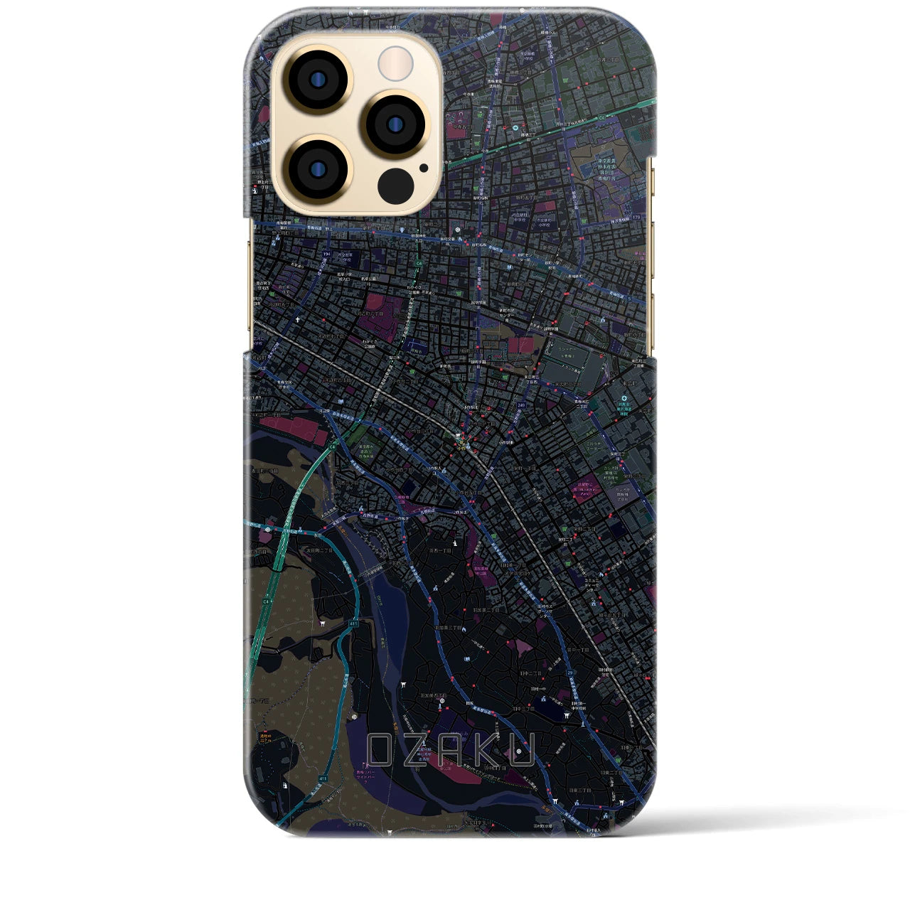【小作】地図柄iPhoneケース（バックカバータイプ・ブラック）iPhone 12 Pro Max 用
