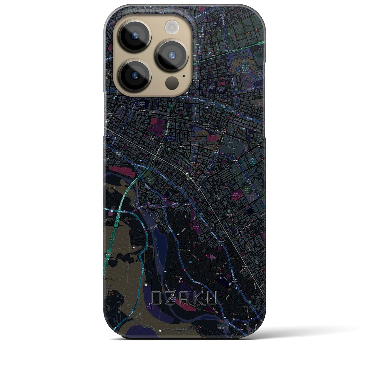 【小作】地図柄iPhoneケース（バックカバータイプ・ブラック）iPhone 14 Pro Max 用