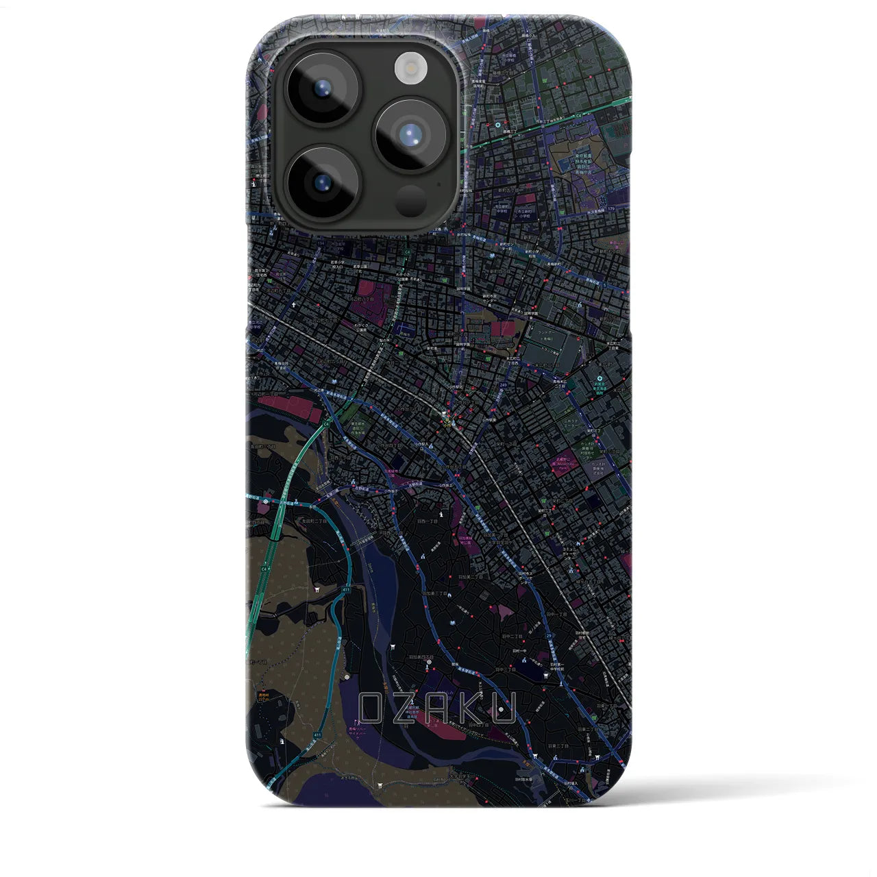 【小作】地図柄iPhoneケース（バックカバータイプ・ブラック）iPhone 15 Pro Max 用