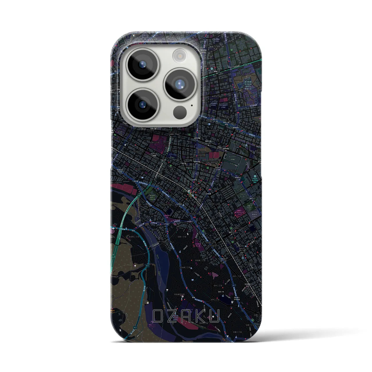 【小作】地図柄iPhoneケース（バックカバータイプ・ブラック）iPhone 15 Pro 用