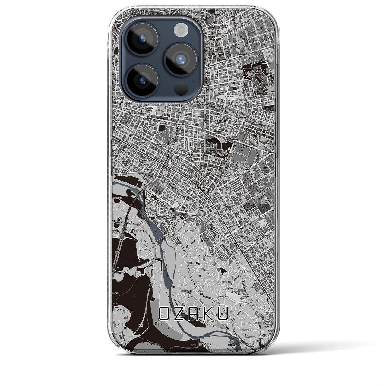 【小作】地図柄iPhoneケース（クリアタイプ・モノトーン）iPhone 15 Pro Max 用