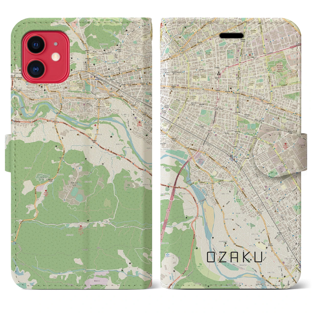 【小作】地図柄iPhoneケース（手帳両面タイプ・ナチュラル）iPhone 11 用