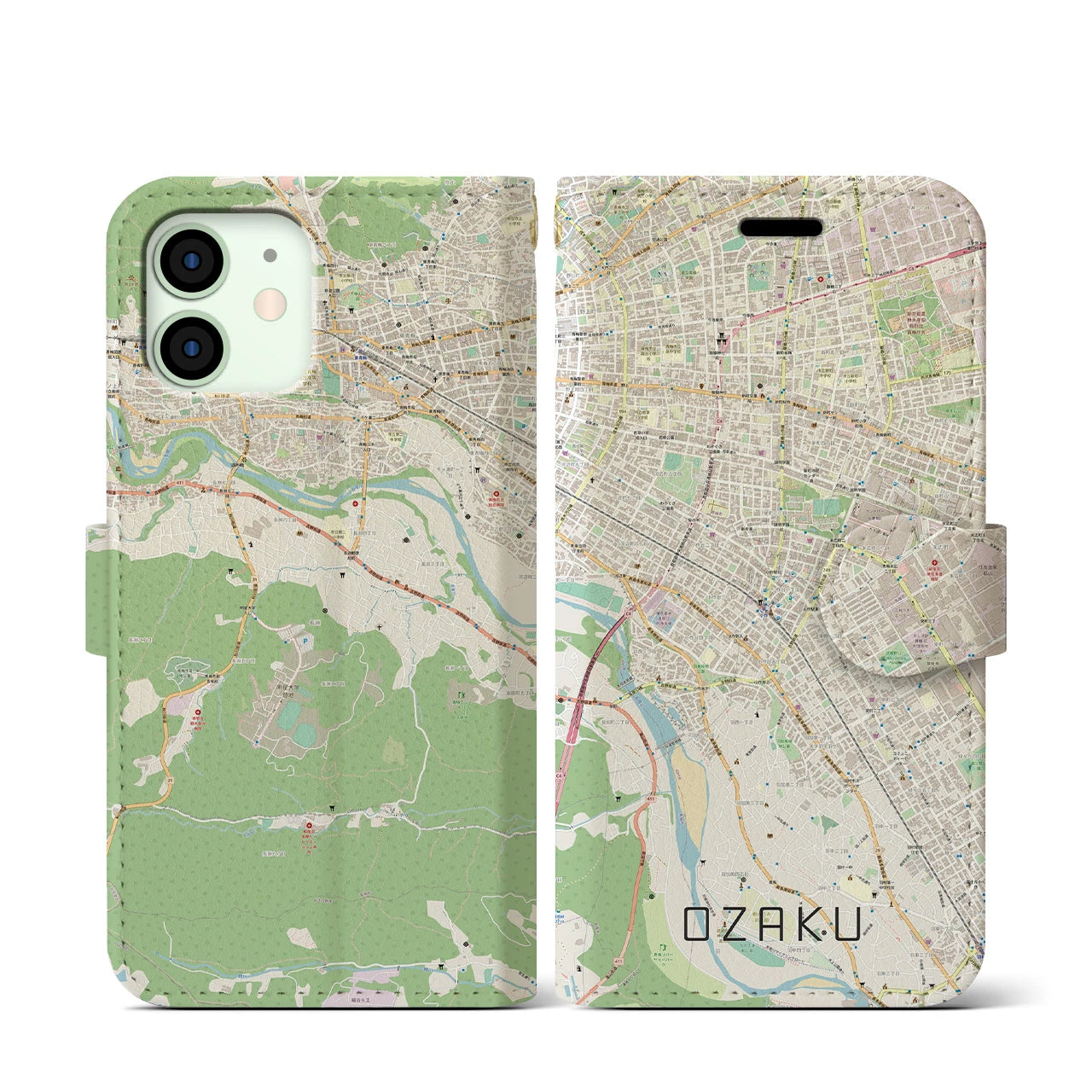 【小作】地図柄iPhoneケース（手帳両面タイプ・ナチュラル）iPhone 12 mini 用