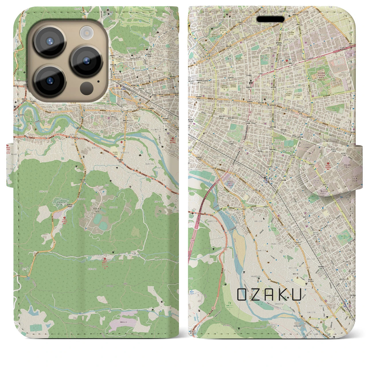 【小作】地図柄iPhoneケース（手帳両面タイプ・ナチュラル）iPhone 14 Pro Max 用