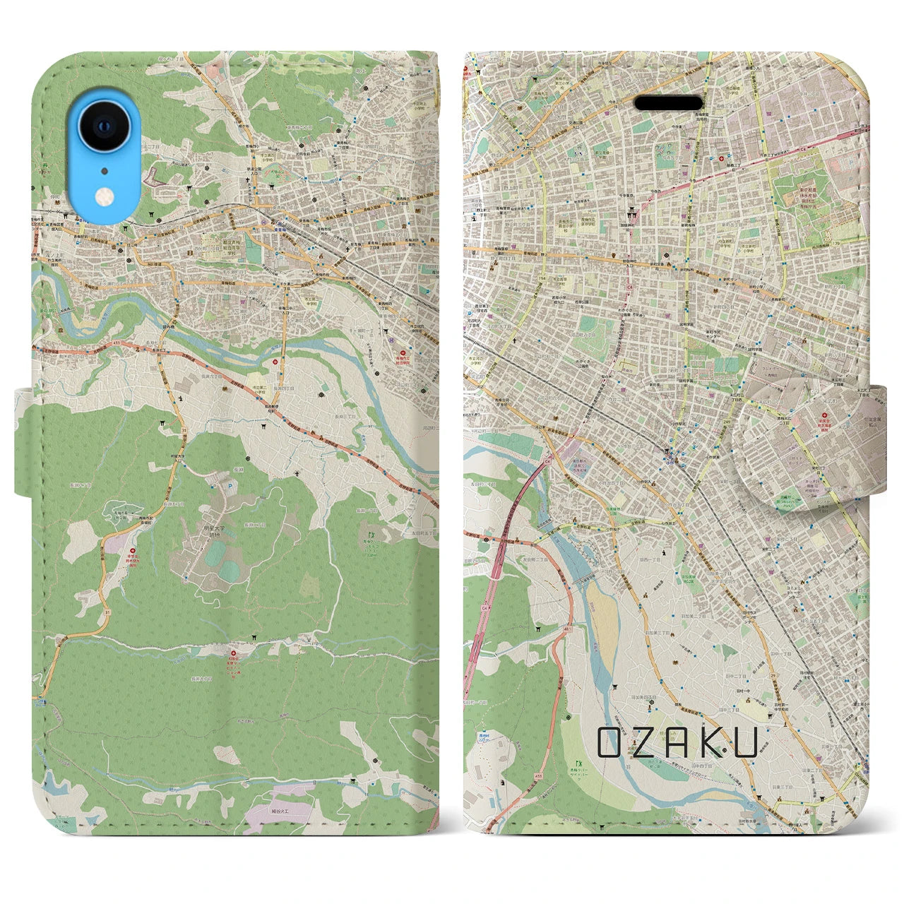 【小作】地図柄iPhoneケース（手帳両面タイプ・ナチュラル）iPhone XR 用