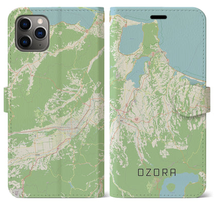 【大空（北海道）】地図柄iPhoneケース（手帳タイプ）ナチュラル・iPhone 11 Pro Max 用