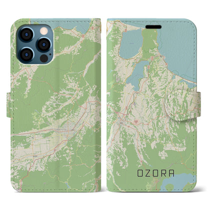 【大空（北海道）】地図柄iPhoneケース（手帳タイプ）ナチュラル・iPhone 12 / 12 Pro 用