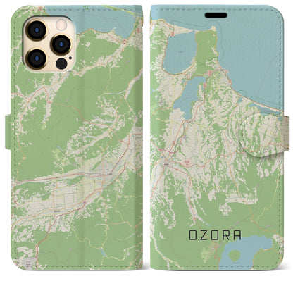 【大空（北海道）】地図柄iPhoneケース（手帳タイプ）ナチュラル・iPhone 12 Pro Max 用