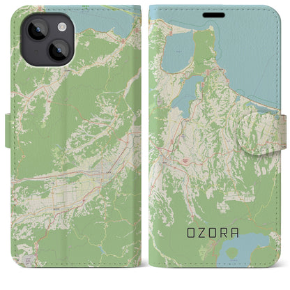 【大空（北海道）】地図柄iPhoneケース（手帳タイプ）ナチュラル・iPhone 14 Plus 用