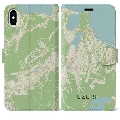 【大空（北海道）】地図柄iPhoneケース（手帳タイプ）ナチュラル・iPhone XS Max 用
