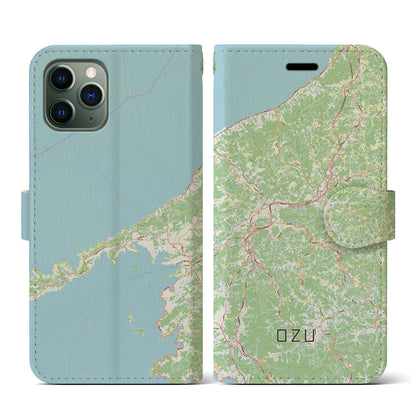 【大洲（愛媛県）】地図柄iPhoneケース（手帳タイプ）ナチュラル・iPhone 11 Pro 用