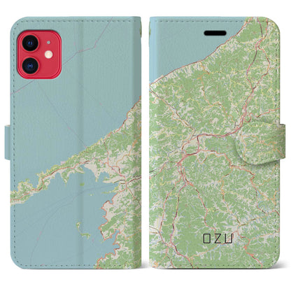 【大洲（愛媛県）】地図柄iPhoneケース（手帳タイプ）ナチュラル・iPhone 11 用