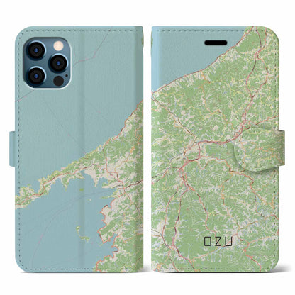 【大洲（愛媛県）】地図柄iPhoneケース（手帳タイプ）ナチュラル・iPhone 12 / 12 Pro 用