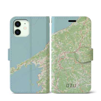 【大洲（愛媛県）】地図柄iPhoneケース（手帳タイプ）ナチュラル・iPhone 12 mini 用