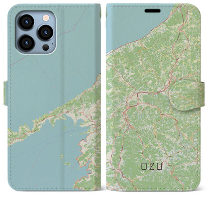 【大洲（愛媛県）】地図柄iPhoneケース（手帳タイプ）ナチュラル・iPhone 13 Pro Max 用