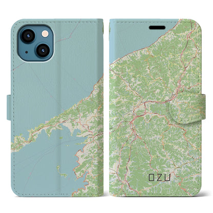 【大洲（愛媛県）】地図柄iPhoneケース（手帳タイプ）ナチュラル・iPhone 13 用