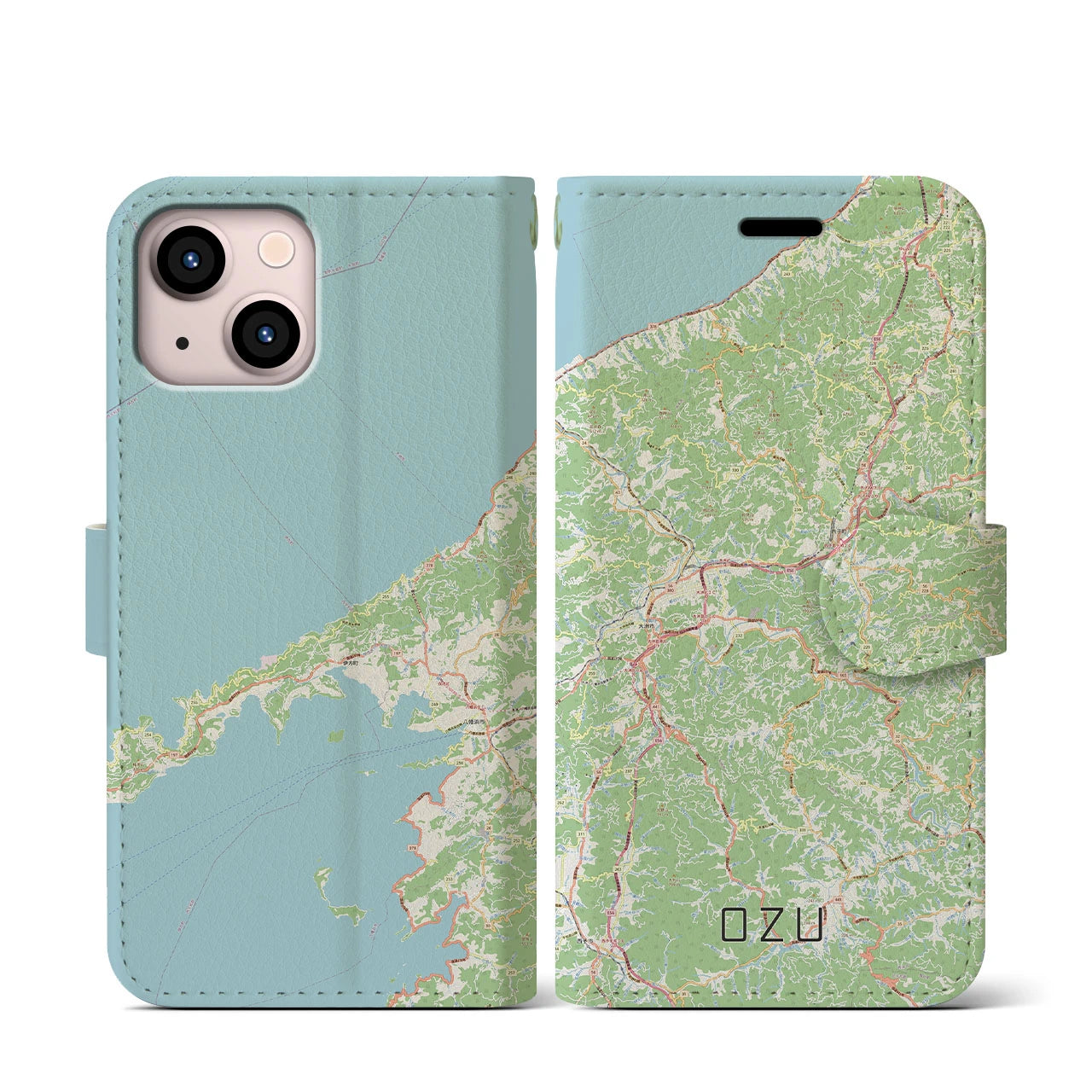 【大洲】地図柄iPhoneケース（手帳両面タイプ・ナチュラル）iPhone 13 mini 用