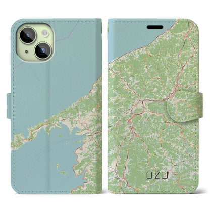【大洲（愛媛県）】地図柄iPhoneケース（手帳タイプ）ナチュラル・iPhone 15 用