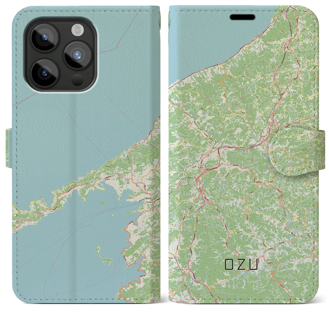【大洲】地図柄iPhoneケース（手帳両面タイプ・ナチュラル）iPhone 15 Pro Max 用