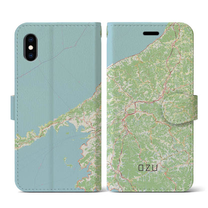 【大洲（愛媛県）】地図柄iPhoneケース（手帳タイプ）ナチュラル・iPhone XS / X 用