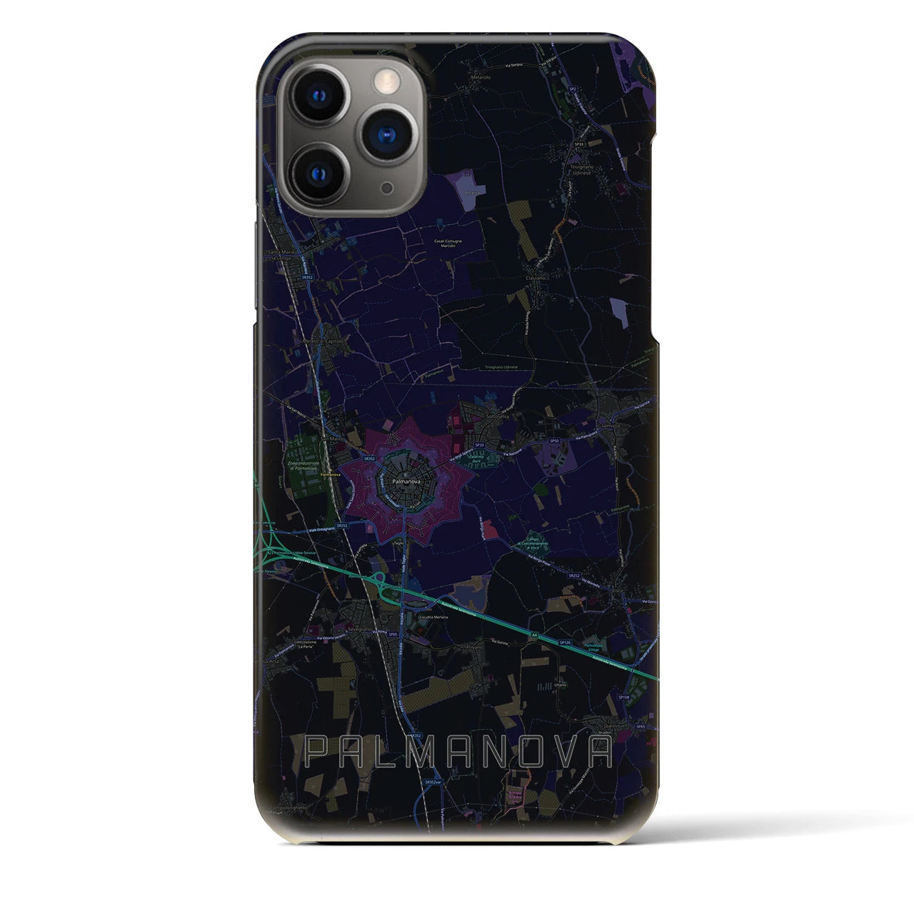 【パルマノーヴァ】地図柄iPhoneケース（バックカバータイプ・ブラック）iPhone 11 Pro Max 用