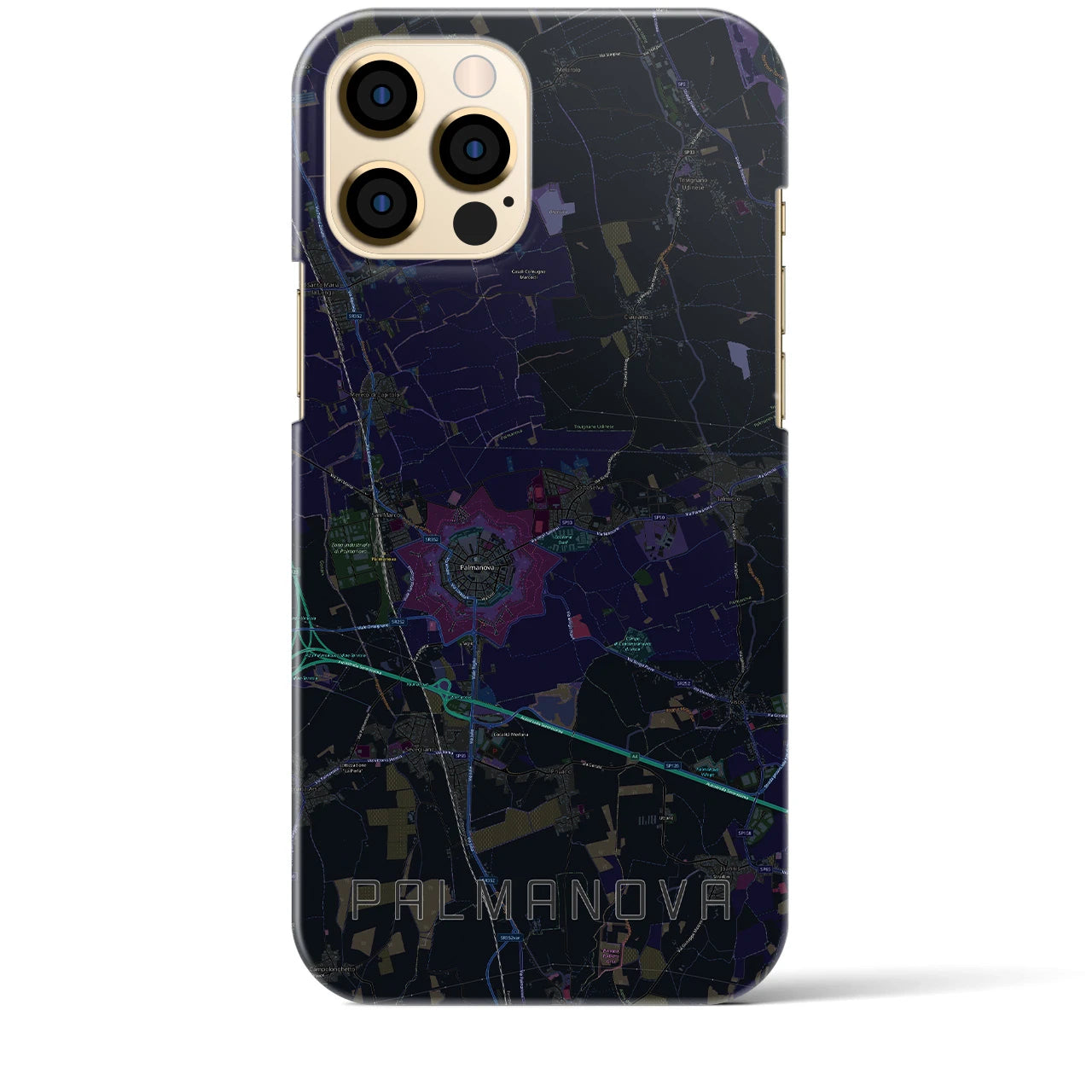 【パルマノーヴァ】地図柄iPhoneケース（バックカバータイプ・ブラック）iPhone 12 Pro Max 用