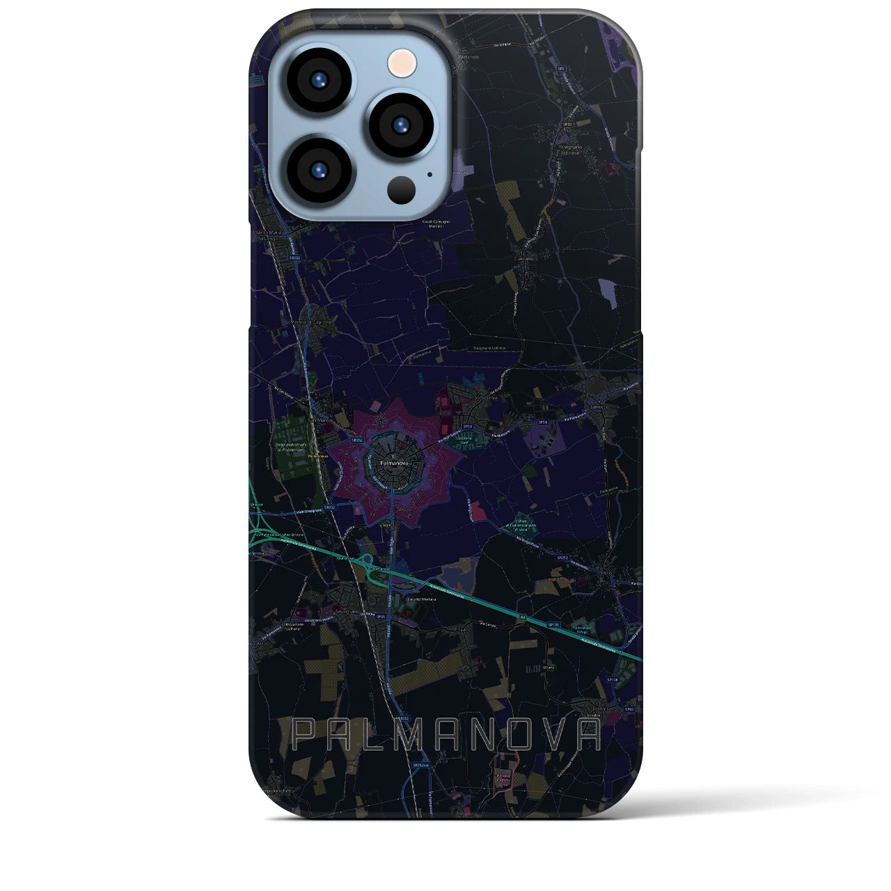 【パルマノーヴァ】地図柄iPhoneケース（バックカバータイプ・ブラック）iPhone 13 Pro Max 用