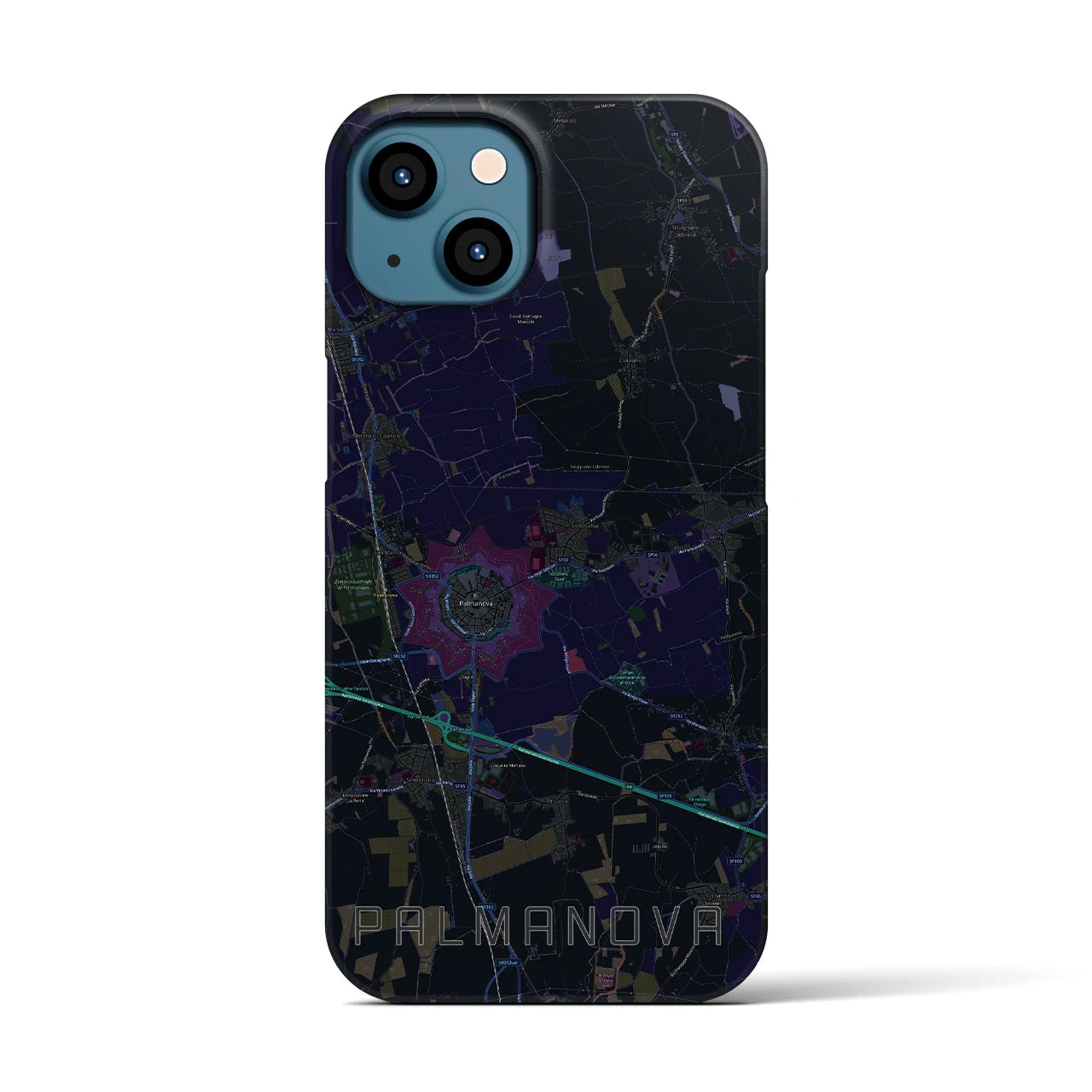 【パルマノーヴァ】地図柄iPhoneケース（バックカバータイプ・ブラック）iPhone 13 用
