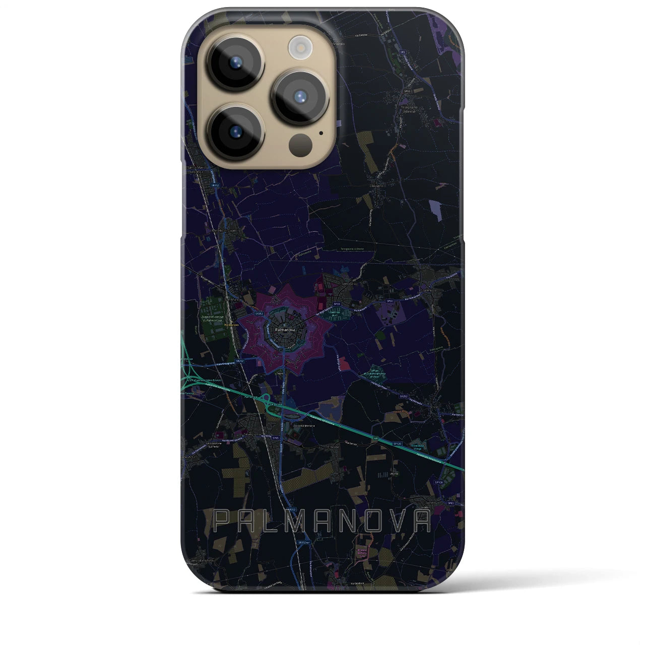 【パルマノーヴァ】地図柄iPhoneケース（バックカバータイプ・ブラック）iPhone 14 Pro Max 用