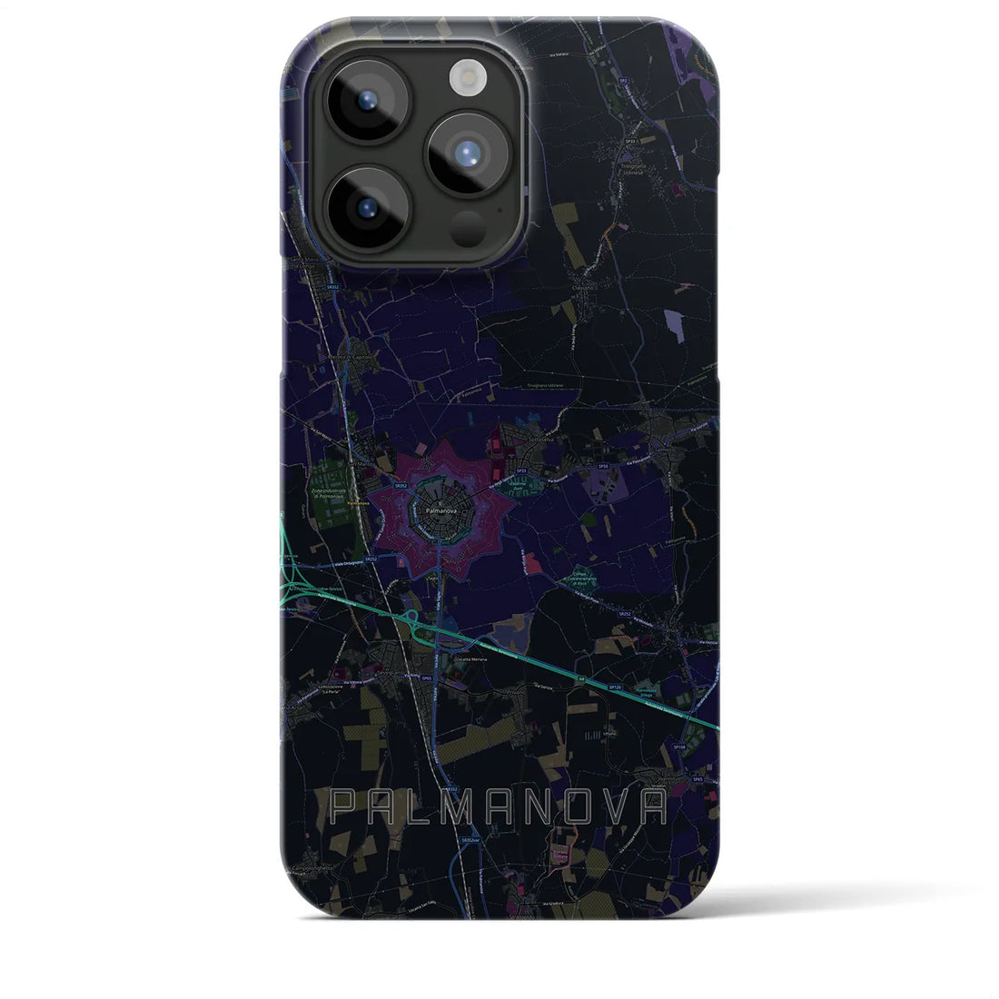 【パルマノーヴァ】地図柄iPhoneケース（バックカバータイプ・ブラック）iPhone 15 Pro Max 用