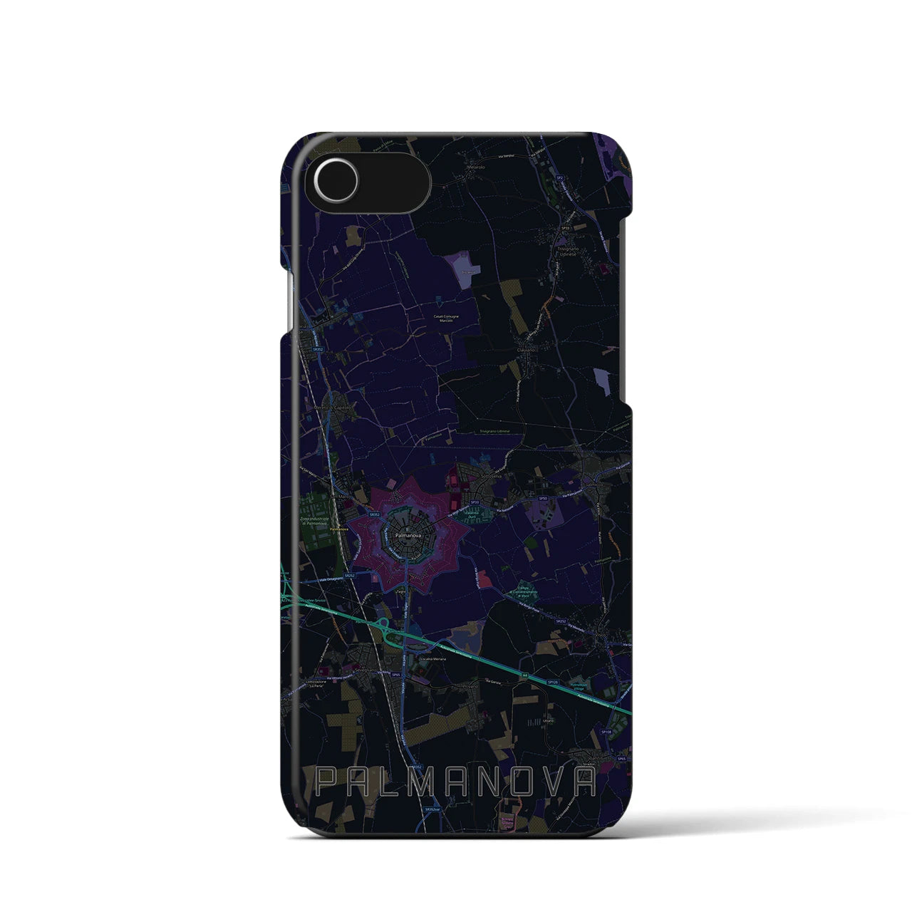 【パルマノーヴァ】地図柄iPhoneケース（バックカバータイプ・ブラック）iPhone SE（第3 / 第2世代） / 8 / 7 / 6s / 6 用