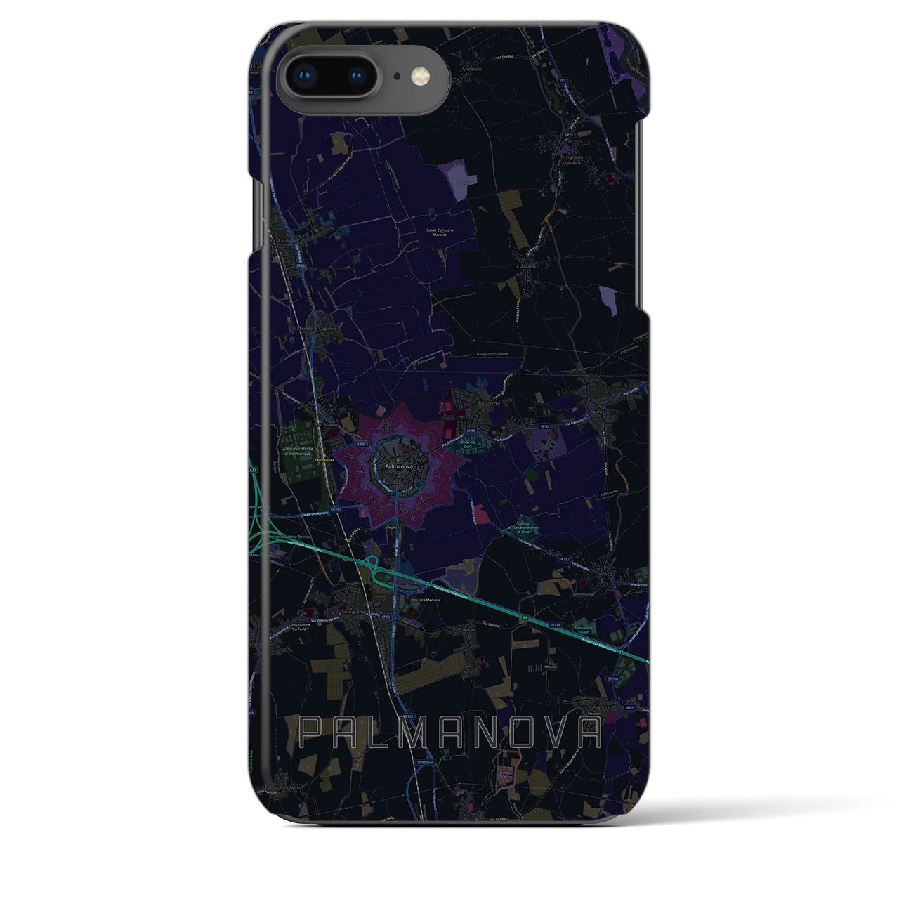 【パルマノーヴァ】地図柄iPhoneケース（バックカバータイプ・ブラック）iPhone 8Plus /7Plus / 6sPlus / 6Plus 用