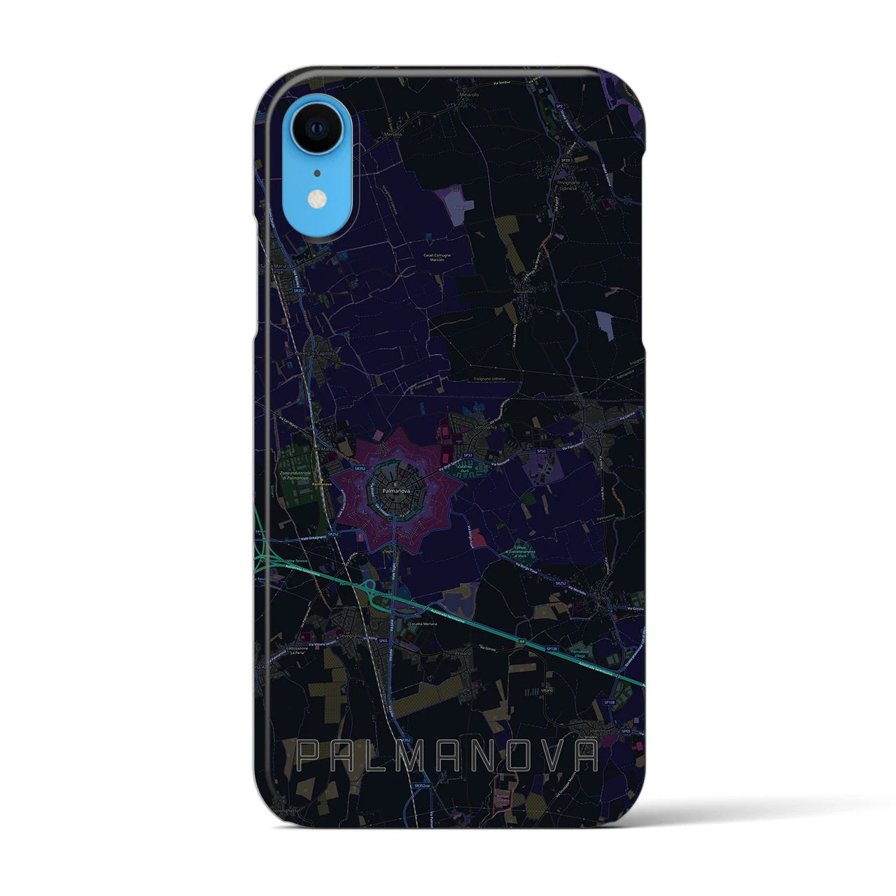 【パルマノーヴァ】地図柄iPhoneケース（バックカバータイプ・ブラック）iPhone XR 用