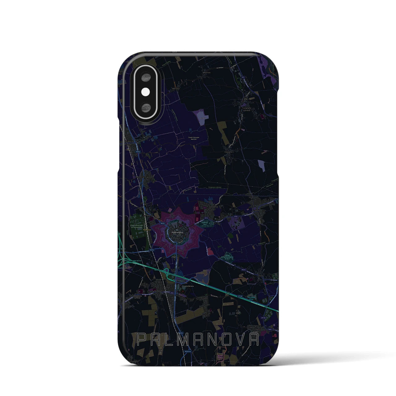 【パルマノーヴァ】地図柄iPhoneケース（バックカバータイプ・ブラック）iPhone XS / X 用