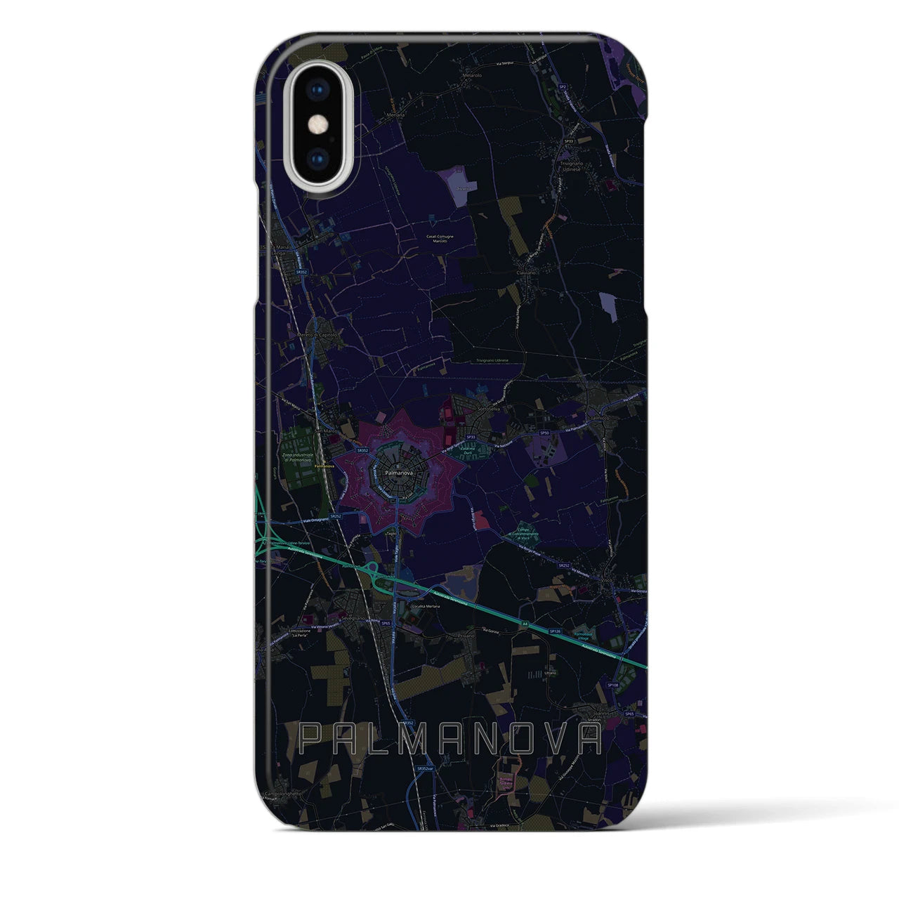 【パルマノーヴァ】地図柄iPhoneケース（バックカバータイプ・ブラック）iPhone XS Max 用