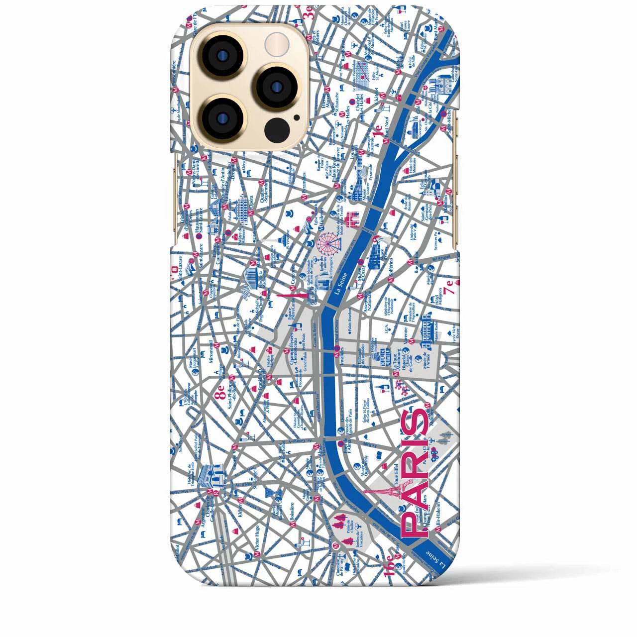 【パリ（イラスト）】地図柄iPhoneケース（バックカバータイプ・ブライト）iPhone 12 Pro Max 用
