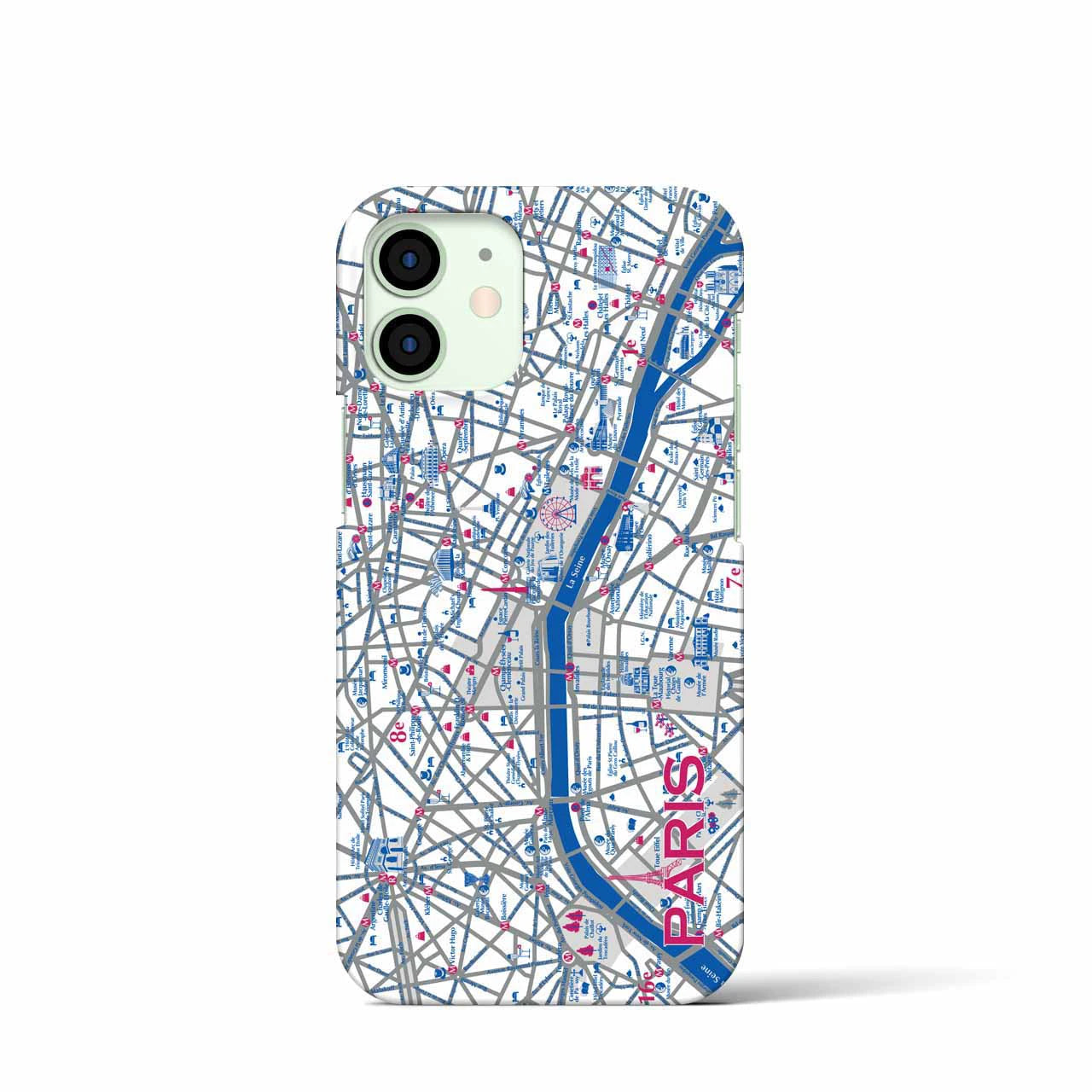 【パリ（イラスト）】地図柄iPhoneケース（バックカバータイプ・ブライト）iPhone 12 mini 用