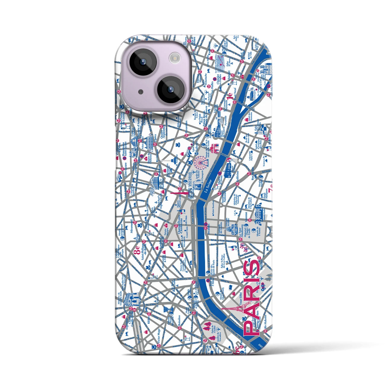 【パリ（イラスト）】地図柄iPhoneケース（バックカバータイプ・ブライト）iPhone 14 用