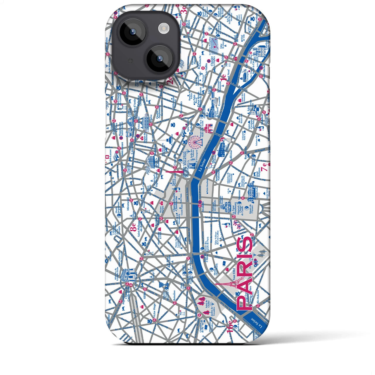 【パリ（イラスト）】地図柄iPhoneケース（バックカバータイプ・ブライト）iPhone 14 Plus 用