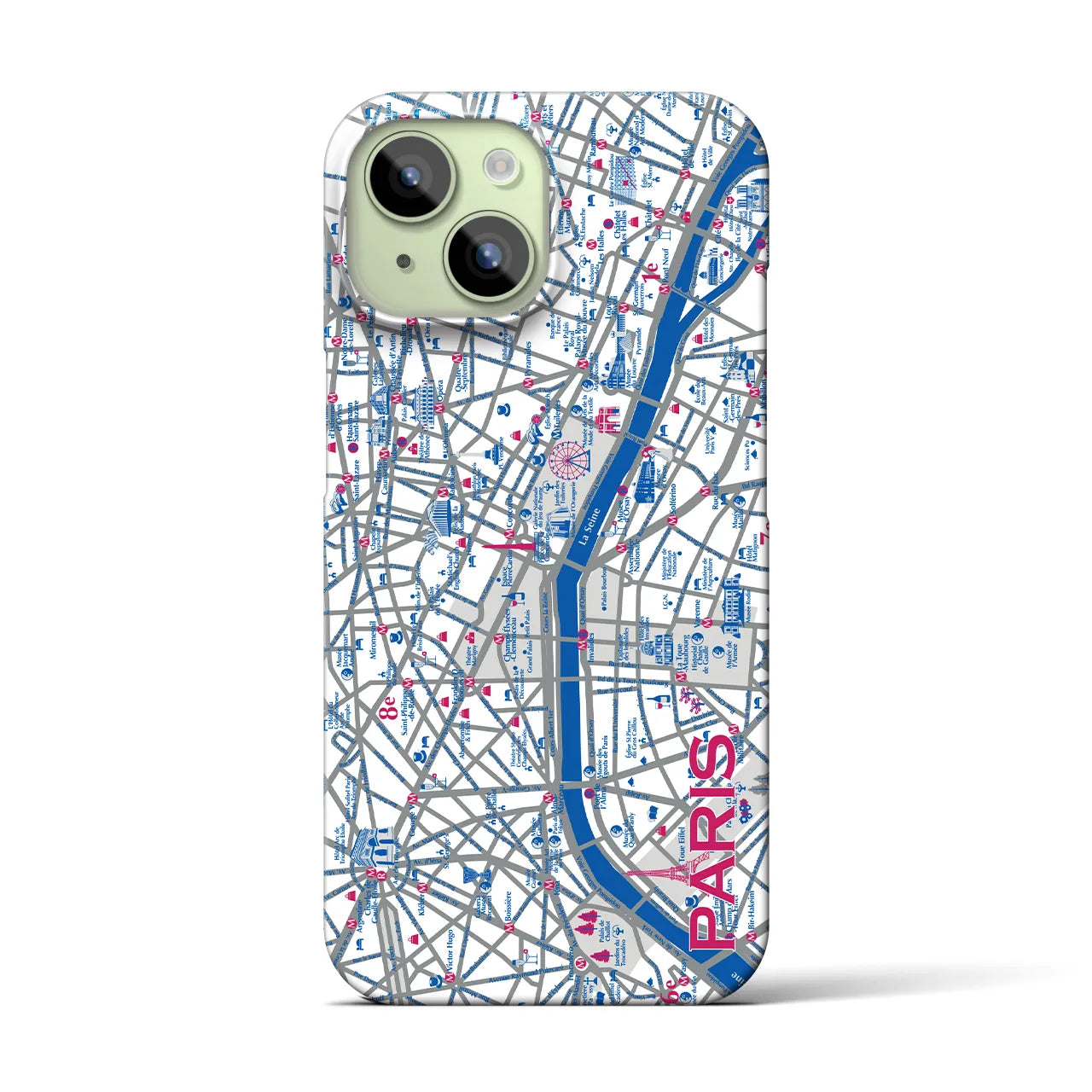 【パリ（イラスト）】地図柄iPhoneケース（バックカバータイプ・ブライト）iPhone 15 用