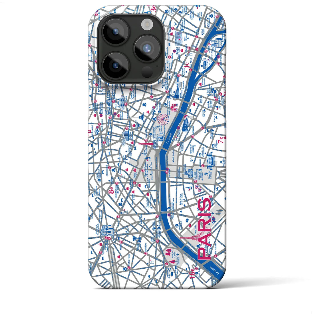 【パリ（イラスト）】地図柄iPhoneケース（バックカバータイプ・ブライト）iPhone 15 Pro Max 用