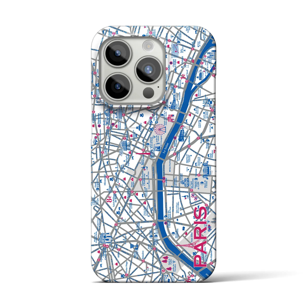 【パリ（イラスト）】地図柄iPhoneケース（バックカバータイプ・ブライト）iPhone 15 Pro 用