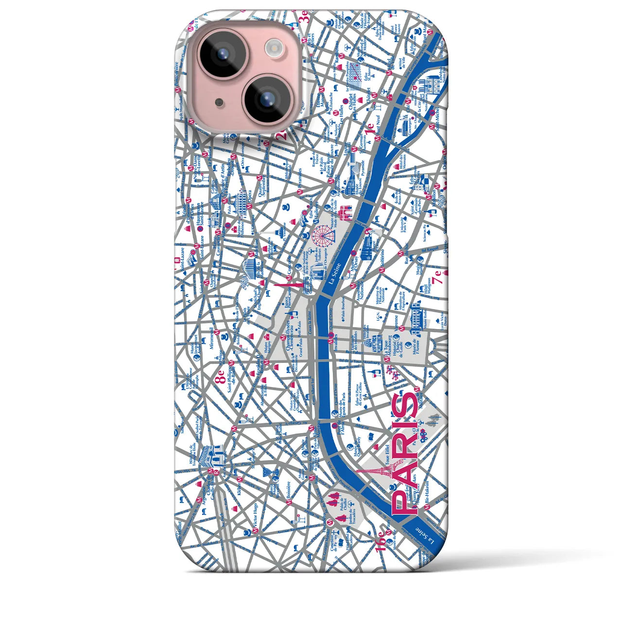 【パリ（イラスト）】地図柄iPhoneケース（バックカバータイプ・ブライト）iPhone 15 Plus 用