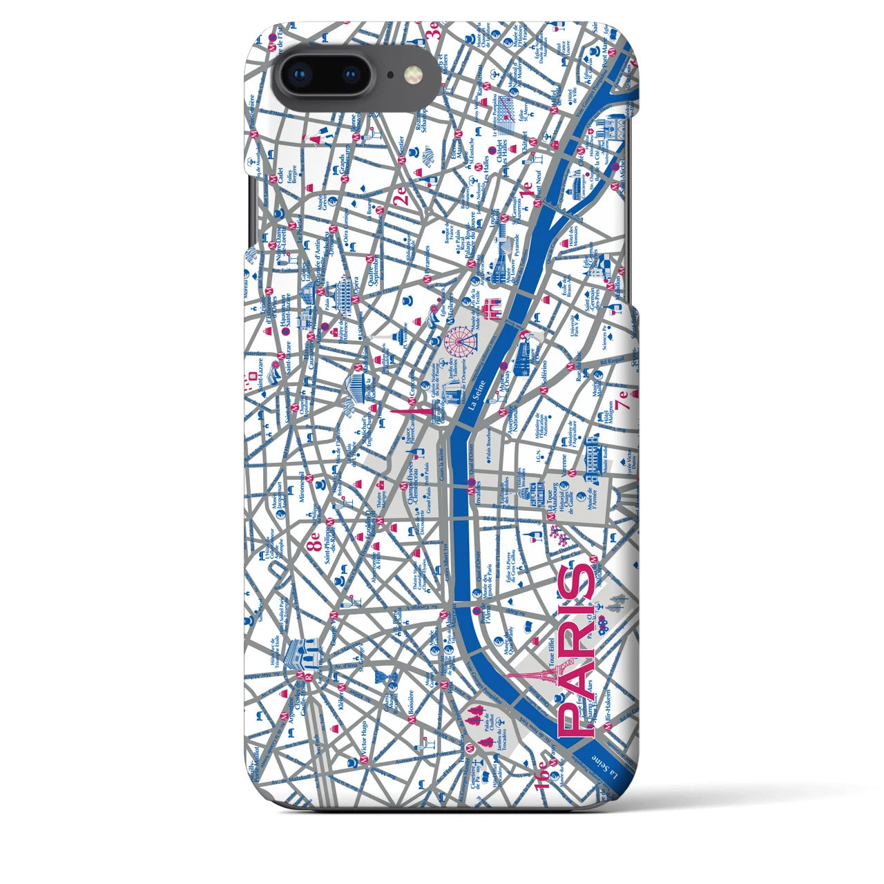 【パリ（イラスト）】地図柄iPhoneケース（バックカバータイプ・ブライト）iPhone 8Plus /7Plus / 6sPlus / 6Plus 用