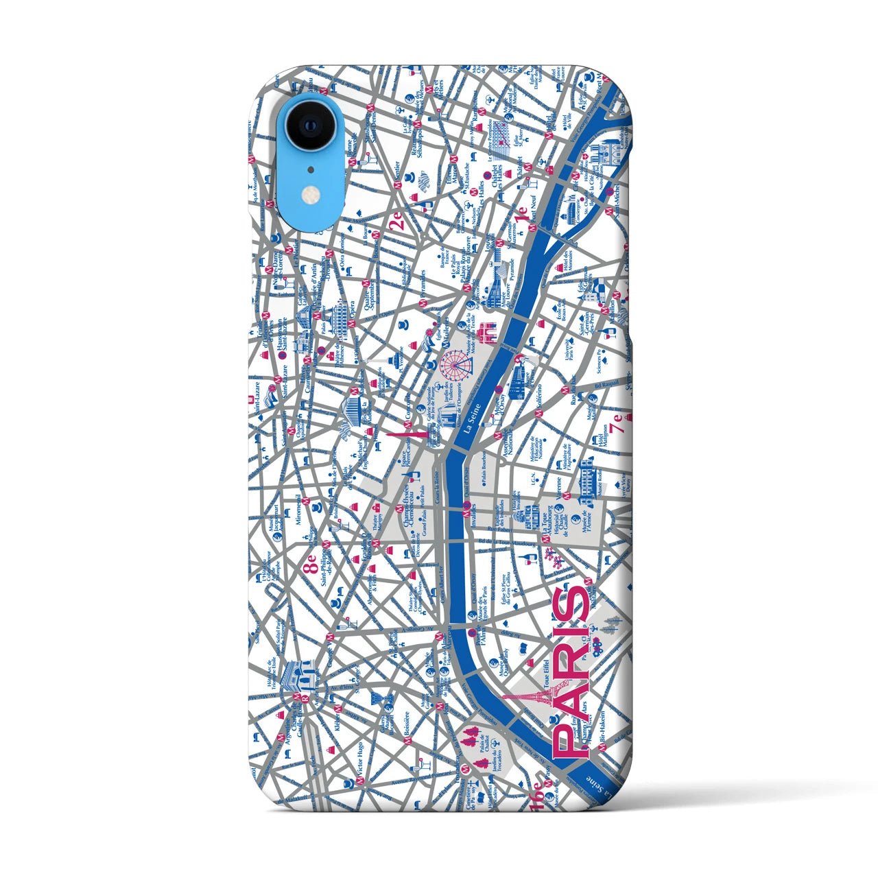 【パリ（イラスト）】地図柄iPhoneケース（バックカバータイプ・ブライト）iPhone XR 用