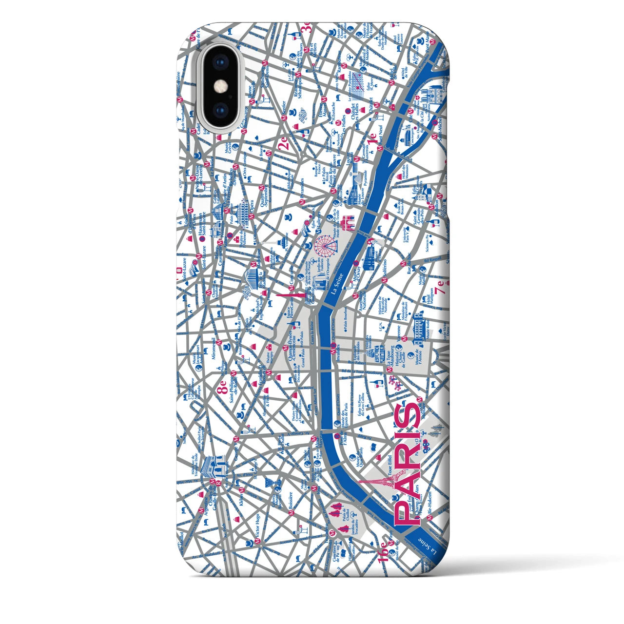 【パリ（イラスト）】地図柄iPhoneケース（バックカバータイプ・ブライト）iPhone XS Max 用